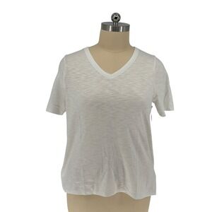 Chico's Ultimate Tee White Slub Knit Elbow Sleeve V-Neck Top Size 3 XL
